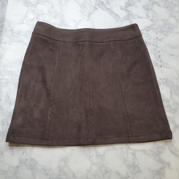 LOVE Riche Mini Skirt Womens Small Charcoal Brown Microsuede Western Embroidery - Picture 13 of 14